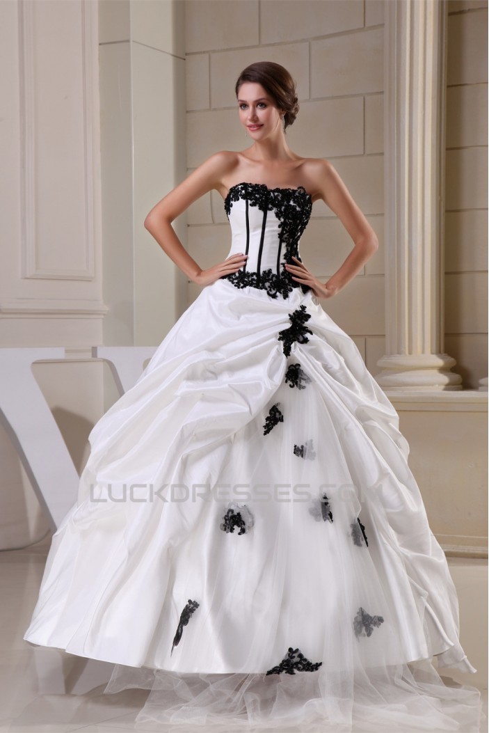 Ball Gown Strapless Beaded Appliques Lace Taffeta Beautiful Wedding Dresses 2030041