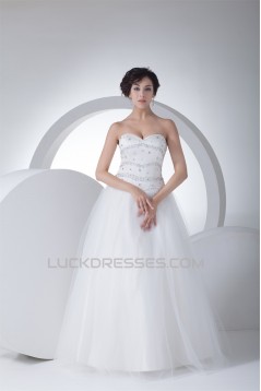 A-Line Sweetheart Beaded Satin Fine Netting Wedding Dresses 2030042