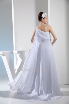 A-Line One-Shoulder Amazing Chiffon Sweep Train Wedding Dresses 2030049