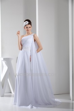 A-Line One-Shoulder Amazing Chiffon Sweep Train Wedding Dresses 2030049