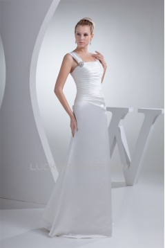 Satin Illusion Sleeves Square Floor-Length Wedding Dresses 2030053