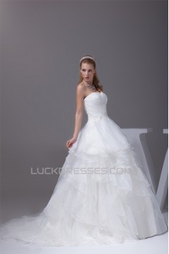 Amazing A-Line Satin Organza Beaded Applique Sweetheart Wedding Dresses 2030055