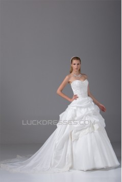 Amazing Lace Satin Organza Taffeta Sleeveless Beaded Ball Gown Wedding Dresses 2030056