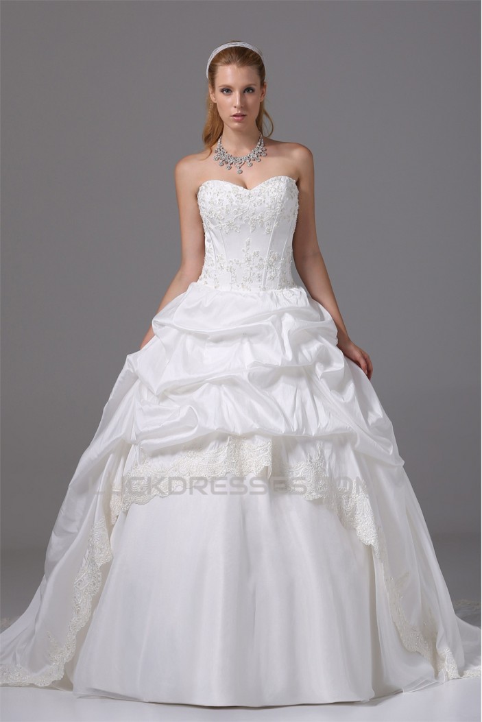 Amazing Lace Satin Organza Taffeta Sleeveless Beaded Ball Gown Wedding Dresses 2030056