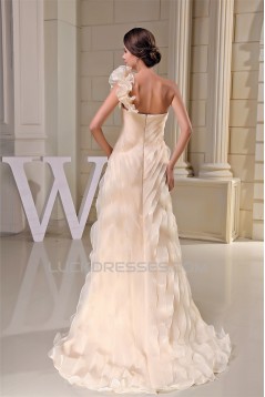 Amazing Sleeveless One-Shoulder A-Line Handmade Flowers Wedding Dresses 2030057