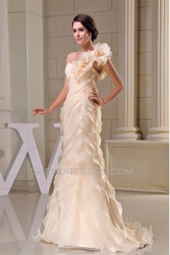 Amazing Sleeveless One-Shoulder A-Line Handmade Flowers Wedding Dresses 2030057