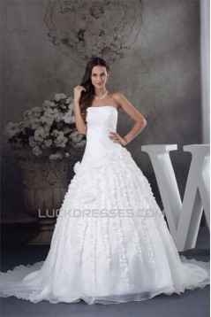 Ball Gown Strapless Sleeveless Satin Organza Taffeta Sweet Wedding Dresses 2030065