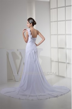 Beautiful Sheath/Column Chiffon One-Shoulder Sleeveless Wedding Dresses 2030067