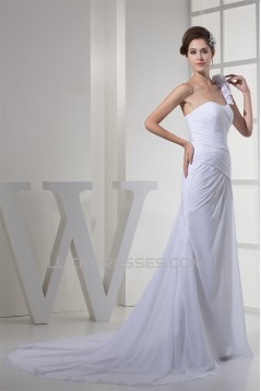 Beautiful Sheath/Column Chiffon One-Shoulder Sleeveless Wedding Dresses 2030067