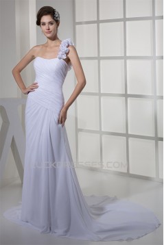 Beautiful Sheath/Column Chiffon One-Shoulder Sleeveless Wedding Dresses 2030067