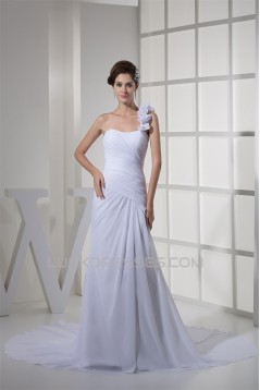 Beautiful Sheath/Column Chiffon One-Shoulder Sleeveless Wedding Dresses 2030067