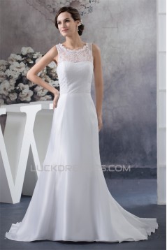 A-Line Sleeveless Lace Chiffon Sweep Train Wedding Dresses 2030068