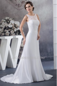 A-Line Sleeveless Lace Chiffon Sweep Train Wedding Dresses 2030068