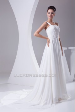 Beautiful A-Line Sleeveless Chiffon One-Shoulder Beaded Wedding Dresses 2030074