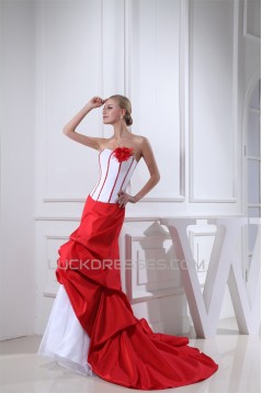 Trumpet/Mermaid Organza Taffeta Strapless Court Train Wedding Dresses 2030075