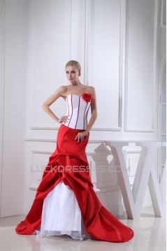 Trumpet/Mermaid Organza Taffeta Strapless Court Train Wedding Dresses 2030075