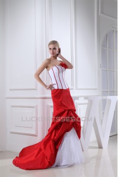 Trumpet/Mermaid Organza Taffeta Strapless Court Train Wedding Dresses 2030075