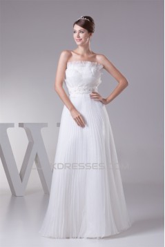 A-Line Strapless Beaded Floor-Length Pleated Wedding Dresses 2030076