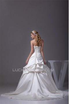 Beautiful Sleeveless Satin Strapless Ball Gown Beaded Lace Wedding Dresses 2030077