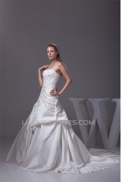 Beautiful Sleeveless Satin Strapless Ball Gown Beaded Lace Wedding Dresses 2030077