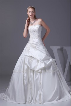 Beautiful Sleeveless Satin Strapless Ball Gown Beaded Lace Wedding Dresses 2030077