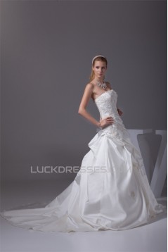 Beautiful Sleeveless Satin Strapless Ball Gown Beaded Lace Wedding Dresses 2030077