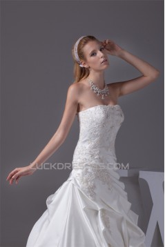 Beautiful Sleeveless Satin Strapless Ball Gown Beaded Lace Wedding Dresses 2030077