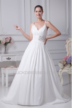 A-Line Spaghetti Straps Taffeta Sleeveless Wedding Dresses 2030083