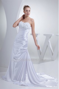 A-Line Silk like Satin Sweetheart Wedding Dresses 2030090