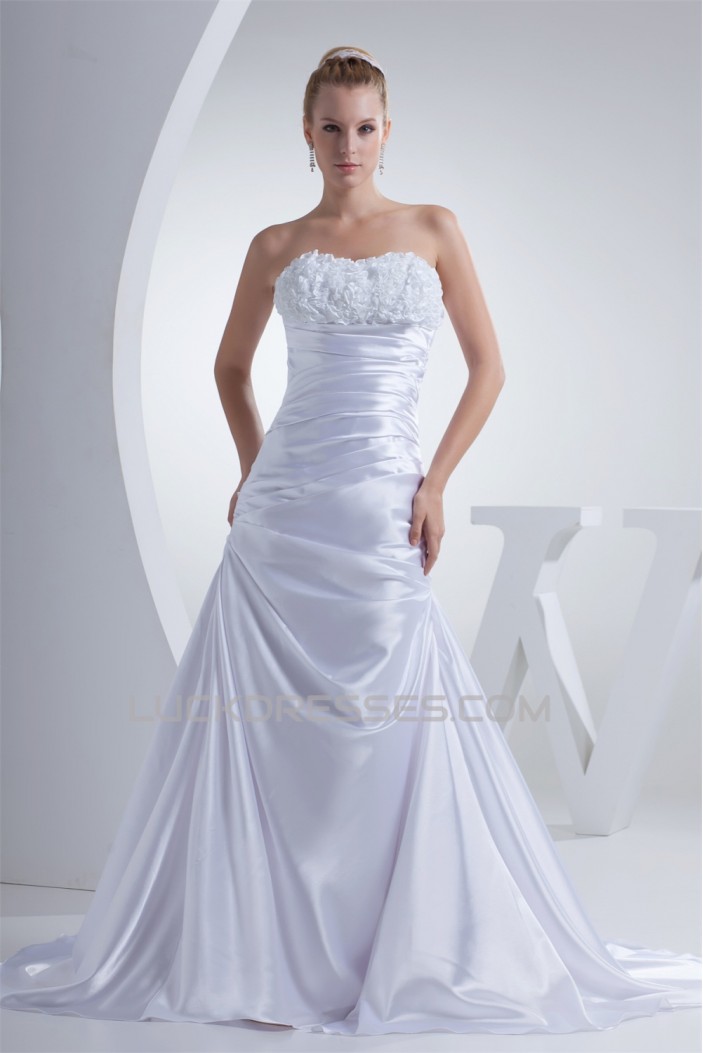 A-Line Silk like Satin Sweetheart Wedding Dresses 2030090