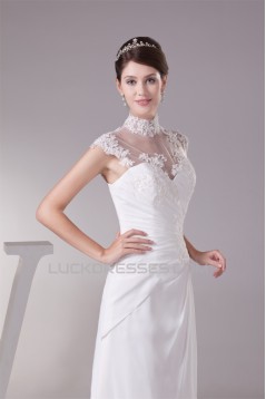 Chiffon Satin Lace High-Neck Sheath/Column Best Wedding Dresses 2030094