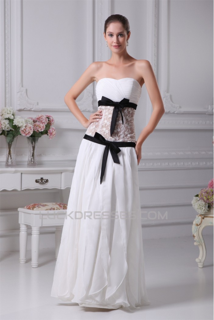 Chiffon Satin Lace Strapless Sheath/Column Wedding Dresses 2030095