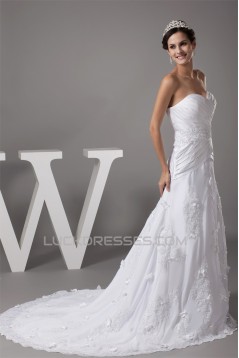 A-Line Sweetheart Chiffon Satin Lace Beaded Most Beautiful Wedding Dresses 2030096