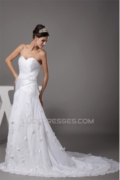 A-Line Sweetheart Chiffon Satin Lace Beaded Most Beautiful Wedding Dresses 2030096