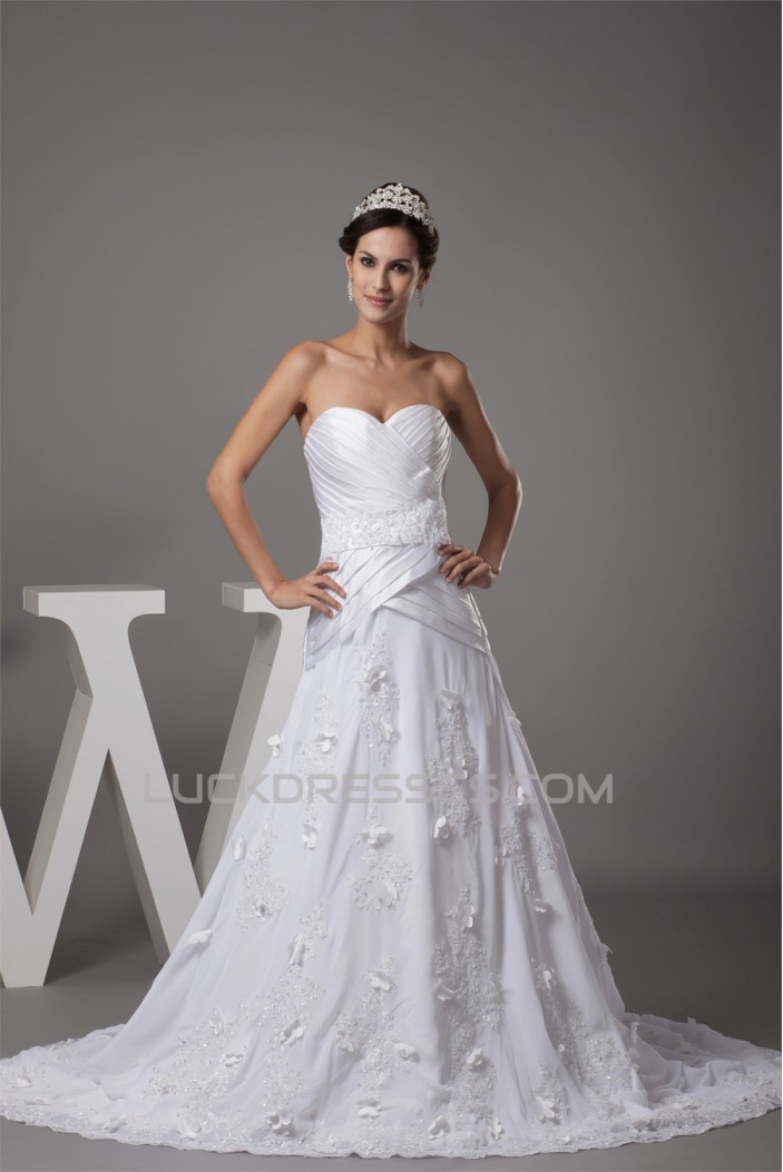 A-Line Sweetheart Chiffon Satin Lace Beaded Most Beautiful Wedding Dresses 2030096