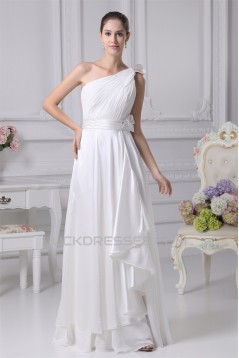 A-Line One-Shoulder Beaded Chiffon Satin Silk like Satin Wedding Dresses 2030098