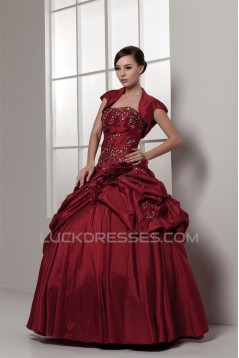 Strapless Satin Taffeta Floor-Length Beading Wedding Dresses with A Jacket 2031000