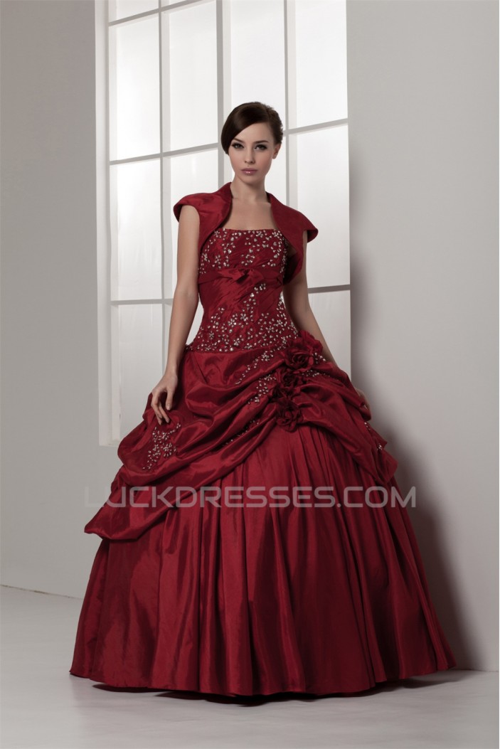 Strapless Satin Taffeta Floor-Length Beading Wedding Dresses with A Jacket 2031000