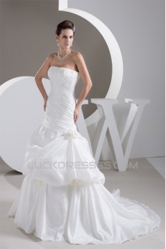 Strapless Satin Taffeta Sleeveless A-Line Wedding Dresses 2031001