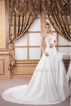 Strapless Sleeveless Ball Gown Satin New Arrival Wedding Dresses 2031005