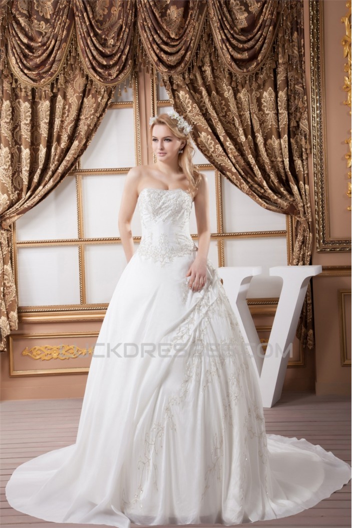 Strapless Sleeveless Ball Gown Satin New Arrival Wedding Dresses 2031005