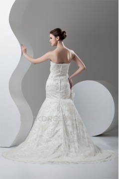 Strapless Sleeveless Mermaid/Trumpet Satin Lace Embellished Wedding Dresses 2031006