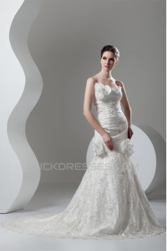 Strapless Sleeveless Mermaid/Trumpet Satin Lace Embellished Wedding Dresses 2031006