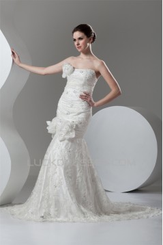 Strapless Sleeveless Mermaid/Trumpet Satin Lace Embellished Wedding Dresses 2031006