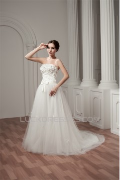 Strapless Sleeveless Satin Fine Netting Wedding Dresses 2031007