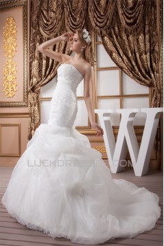 Strapless Sleeveless Satin Mermaid/Trumpet Wedding Dresses 2031008