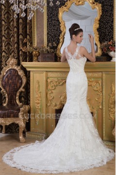 Straps Mermaid/Trumpet Sleeveless Satin Lace Beautiful Wedding Dresses 2031010