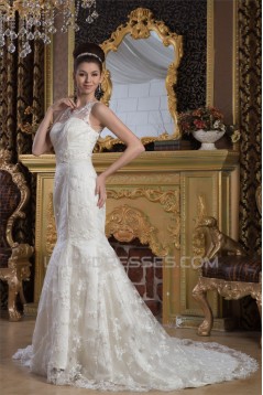 Straps Mermaid/Trumpet Sleeveless Satin Lace Beautiful Wedding Dresses 2031010