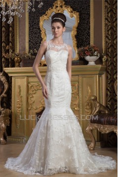 Straps Mermaid/Trumpet Sleeveless Satin Lace Beautiful Wedding Dresses 2031010