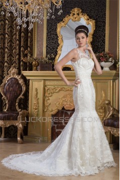 Straps Mermaid/Trumpet Sleeveless Satin Lace Beautiful Wedding Dresses 2031010